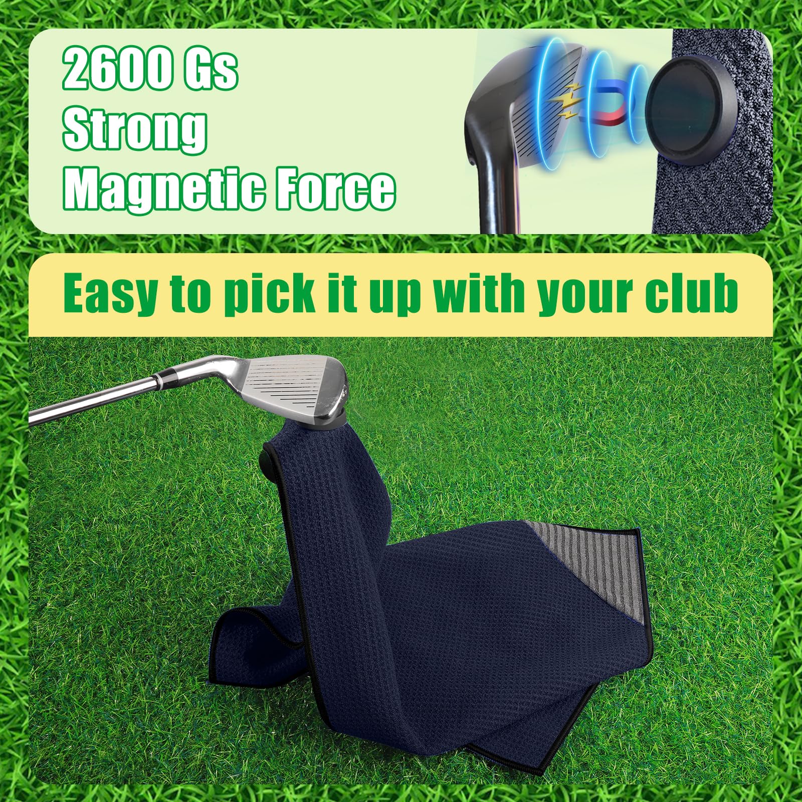 2 Pack Magnetic Golf Towels with Clips - Super Absorbent Microfiber Waffle Pattern for Club Cleaning - Golf Accessories for Men & Women - Perfect for Golf Bags, Carts & Club Maintenance (Black & Blue)