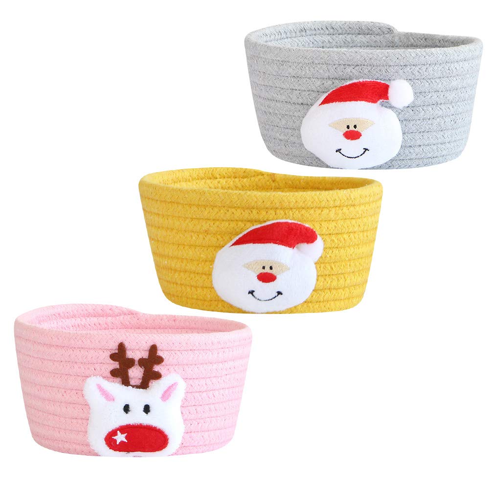 DOITOOL 3-Pack Woven Storage Baskets - Space-Saving Home Organizer for Sundries (Grey, Pink, Yellow) - Perfect for Bedroom & Bathroom