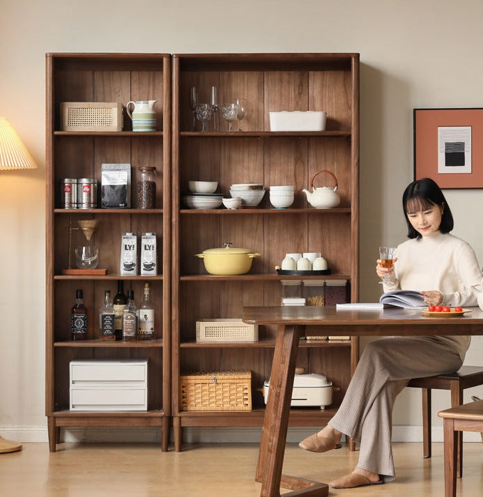 Solid Black Walnut & Oak Wood Bookcase - Customizable Wall-Mounted Bookshelf for Living Room, Home Office & Library Storage