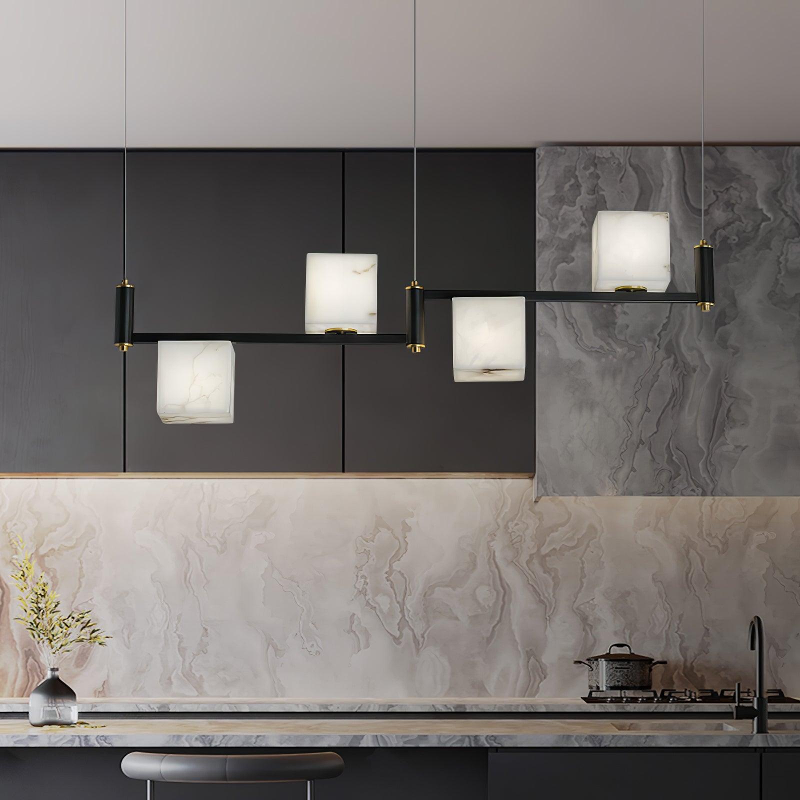Modern Alabaster Square Box Chandelier - Elegant Ceiling Light Fixture for Dining Room, Living Room & Bedroom Lighting