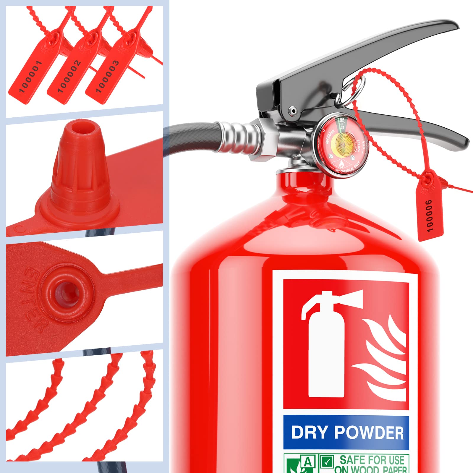 Roowest 2000 Pcs Plastic Tamper Proof Security Seals - Numbered Disposable Self-Locking Zip Ties for Fire Extinguishers, Equipment & Safety Signage (250mm Length, Red) | Ideal for Industrial Use, Warehouse Security & Safety Inspections