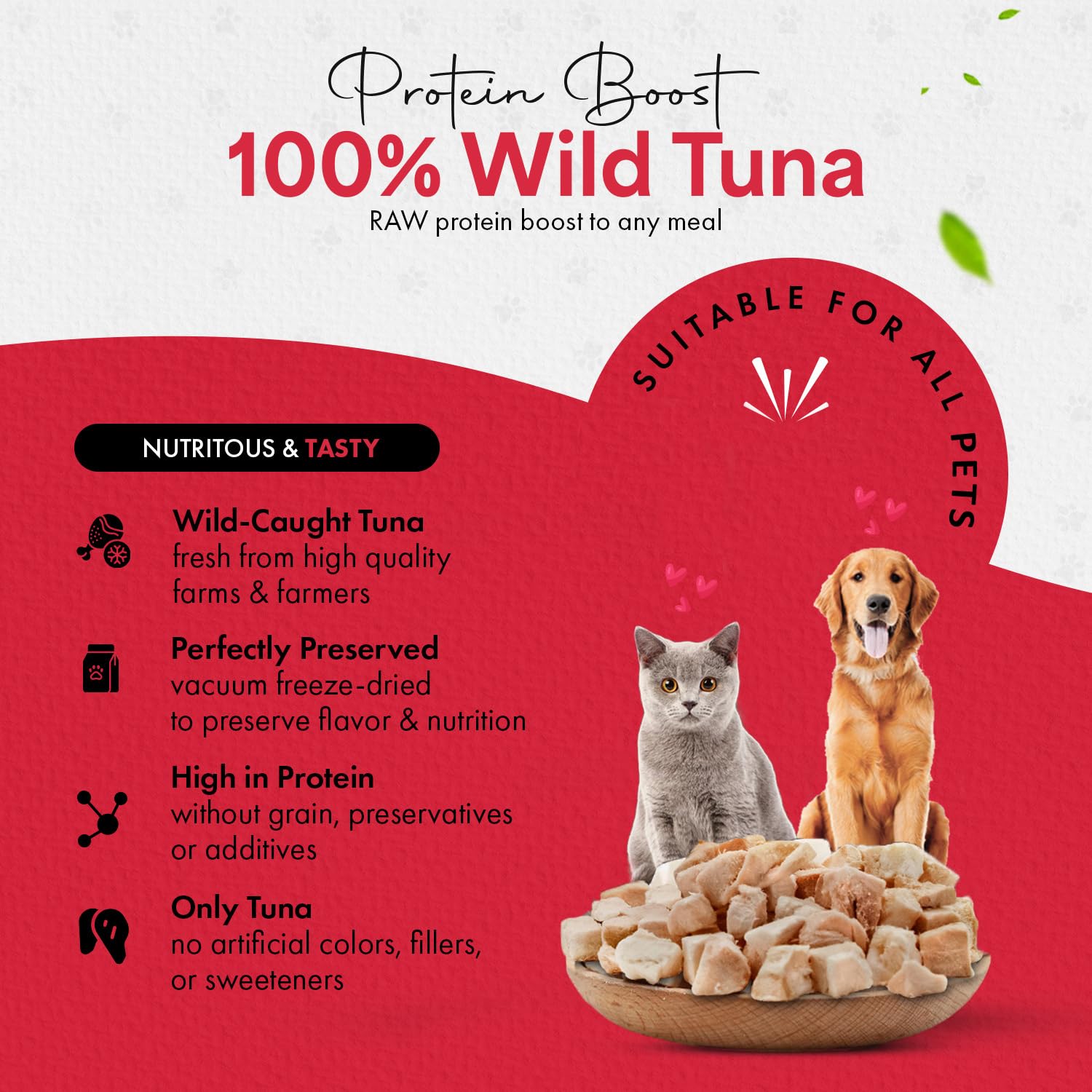 Premium Freeze Dried Tuna Treats for Cats & Dogs - 100% Wild Caught, Single-Ingredient, Grain-Free - Healthy Snack for Indoor Cats, Kittens & Dogs - USA Inspected & Tested - 3.5oz - Perfect for Training Rewards & Mealtime Toppers