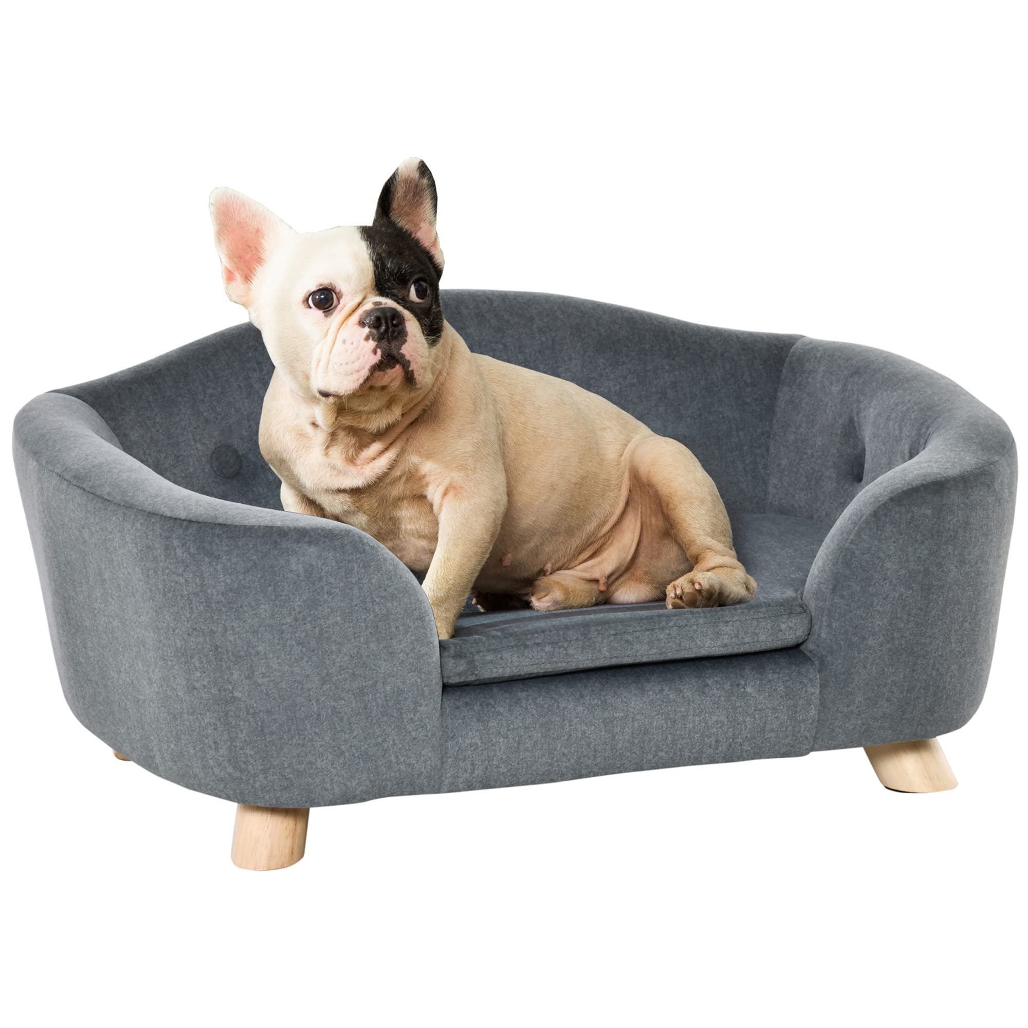 PawHut Small Dog Sofa Bed - Washable Removable Cushion & Waterproof Cover - Cozy Pet Bed for Small Dogs & Cats - Perfect for Living Room, Bedroom & Pet Nursery (Gray)