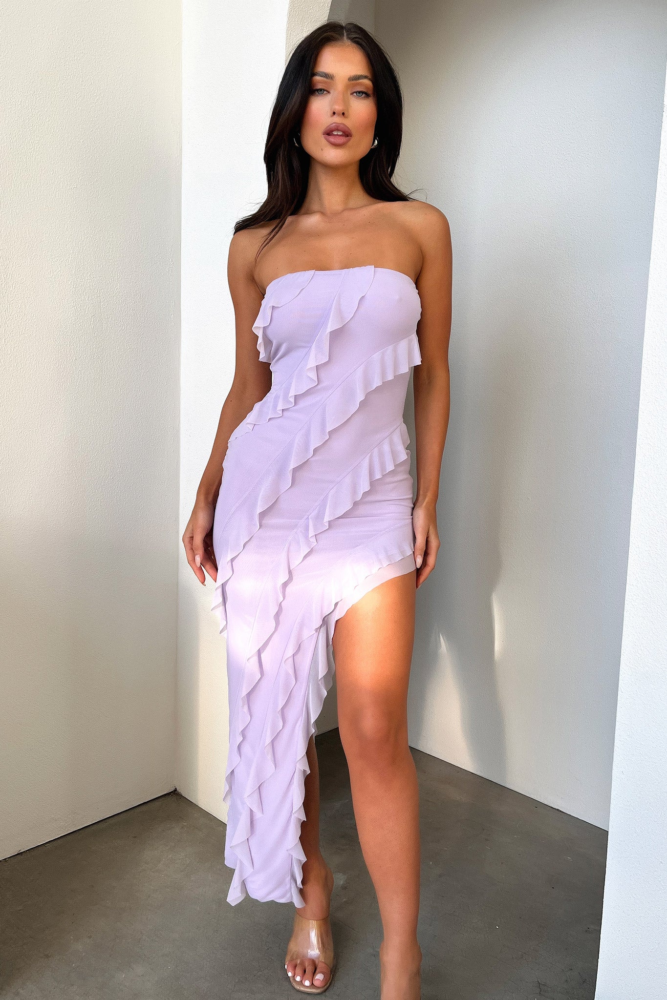 Jadore Women's Lilac Dress - Elegant Flowy Midi Dress for Casual Wear, Date Night & Special Occasions