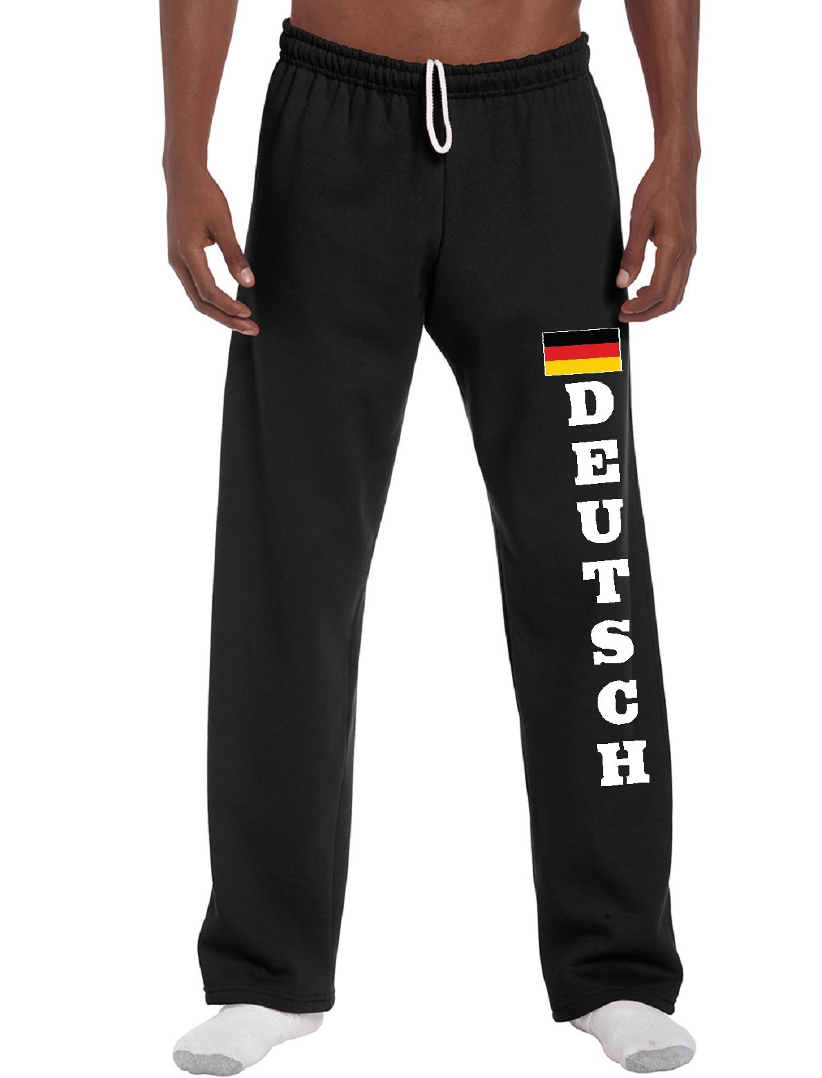 STUFF WITH ATTITUDE Deutsch Open Bottom Black Sweatpants - Comfortable Casual Joggers for Men & Women | Perfect for Lounge Wear, Gym, and Street Fashion