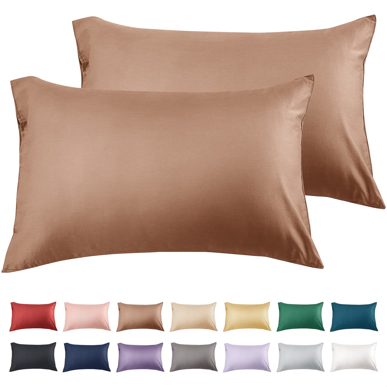 Premium 600 Thread Count King Size Cotton Pillowcases Set of 2 - 20x36 Inch Soft Long Staple Breathable Pillow Covers with Envelope Closure in Coffee Brown - Perfect for Bedroom, Hotel & Home Decor