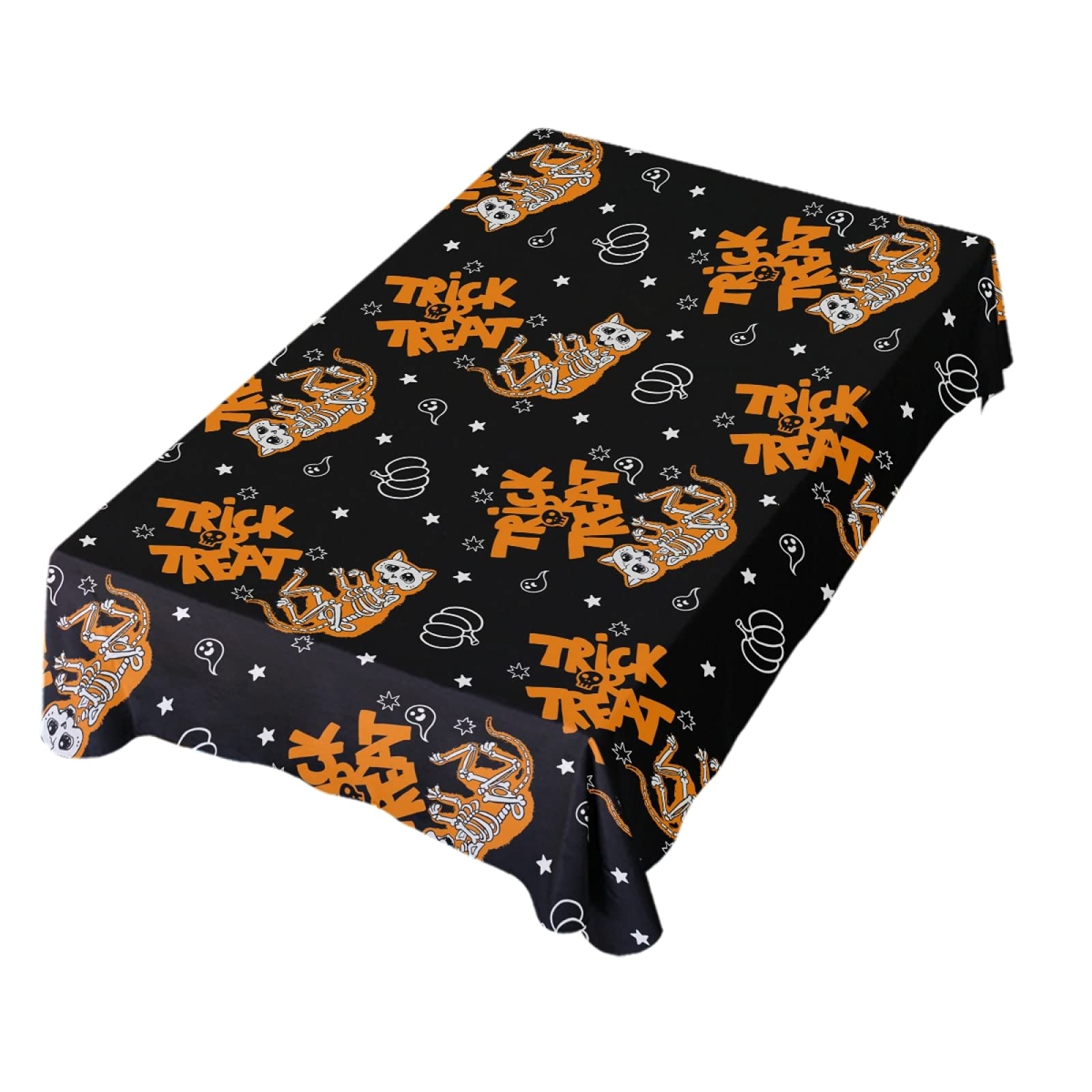 Halloween Cat Skeleton Tablecloth - 60 x 108 Inch Rectangle Polyester Party Table Cover for Trick or Treat Decor, Dinner Table Setting & Spooky Halloween Party Decorations