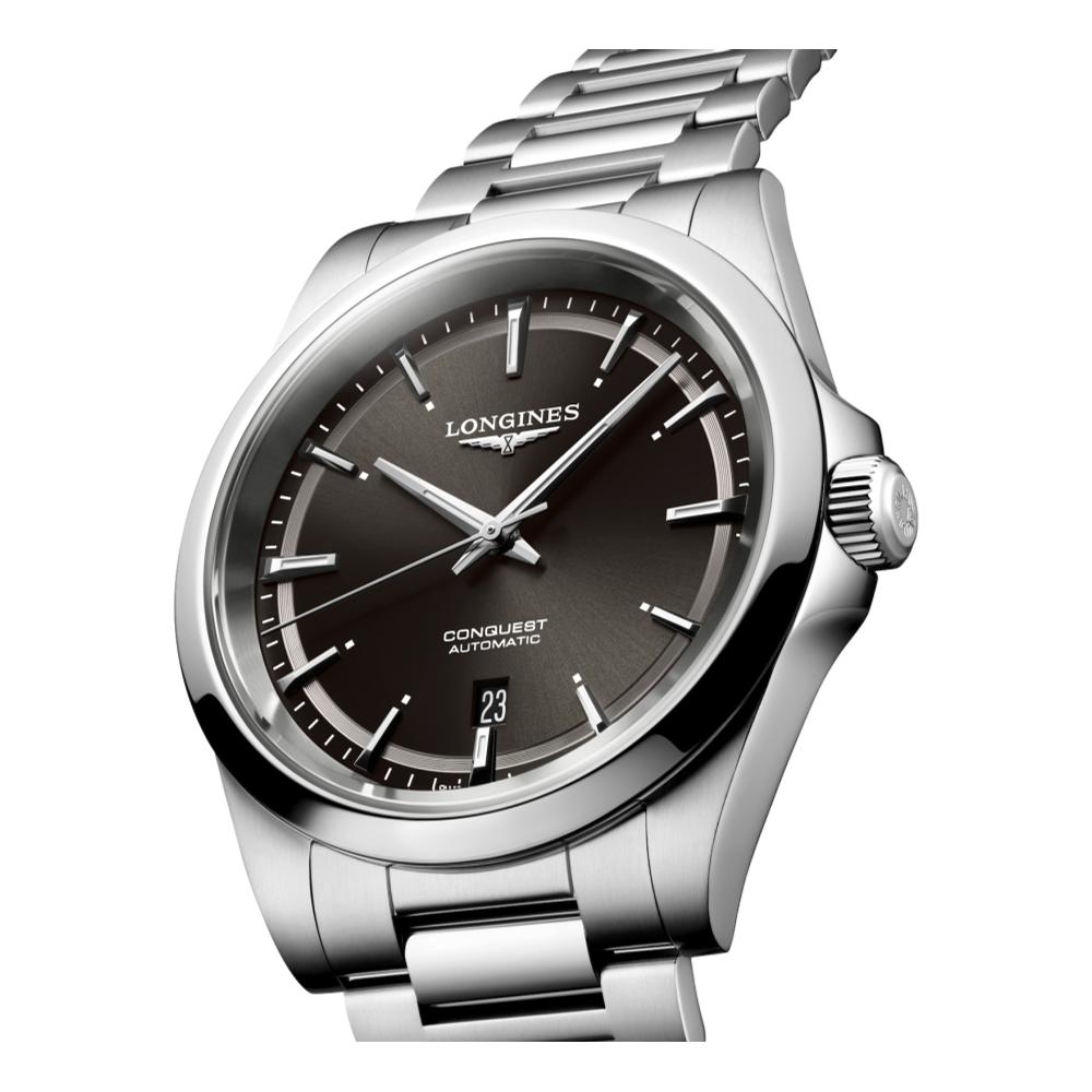 Conquest 41mm Sunray Black Dial Men's Watch - Luxury Swiss Automatic Timepiece for Business, Formal & Everyday Wear