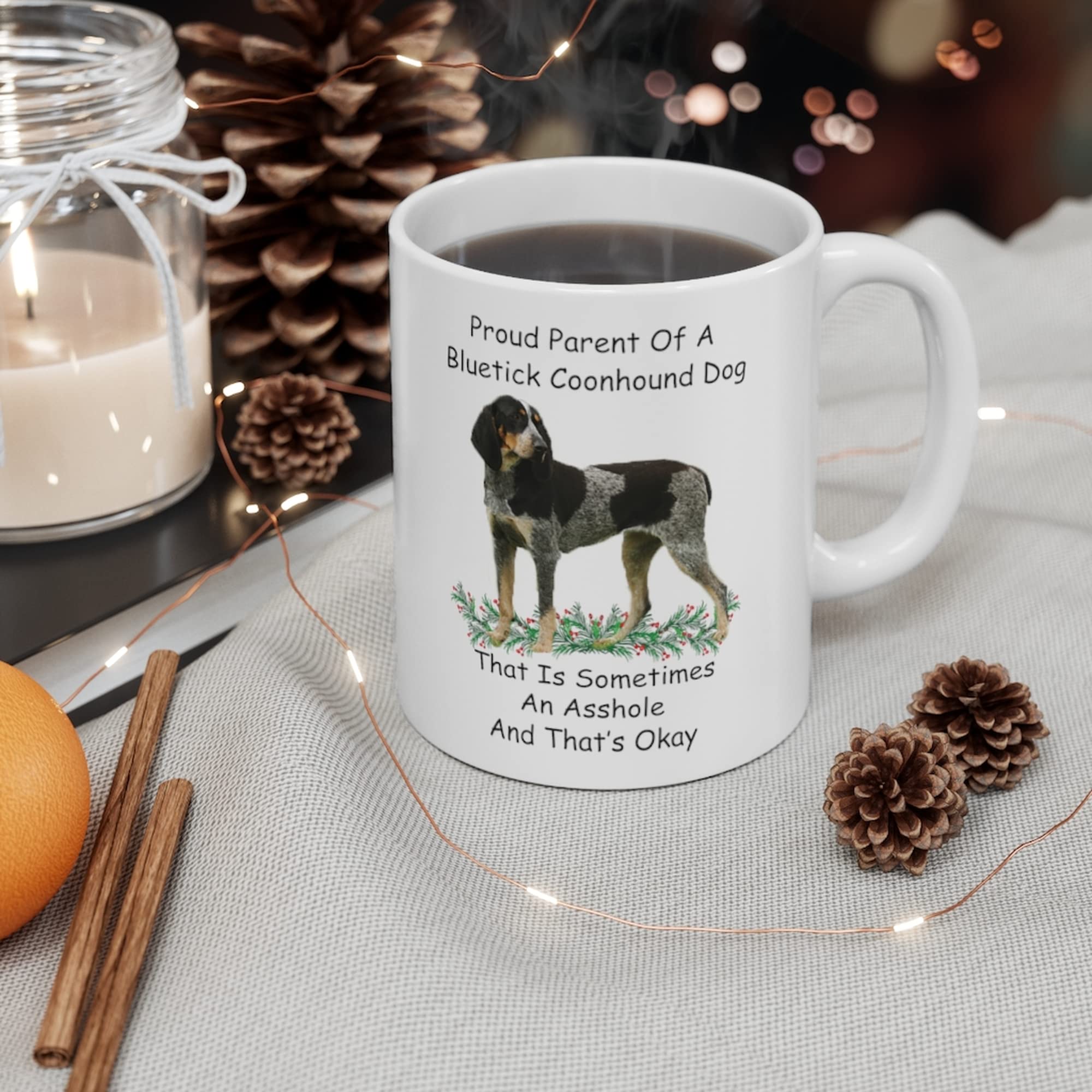 Proud Bluetick Coonhound Parent Coffee Mug - 11oz White Ceramic Funny Dog Lover Gift for Christmas 2024 - Perfect for Office Use, Home Decor & Holiday Gifting