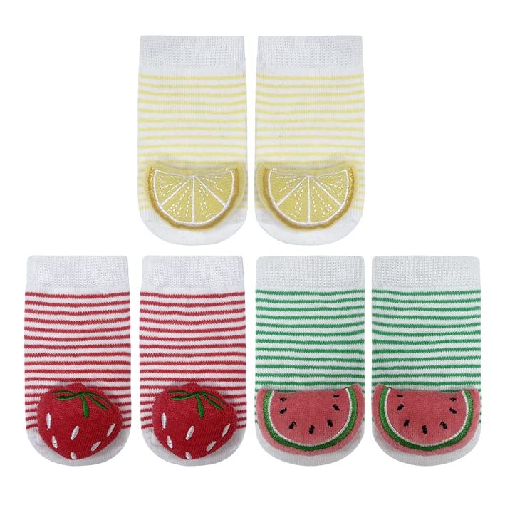 Adorable Fruit-Themed Rattle Socks for Baby Girls 0-6 Months - Lemon, Strawberry & Watermelon Design | Perfect for Playtime, Sensory Development & Cute Baby Outfits