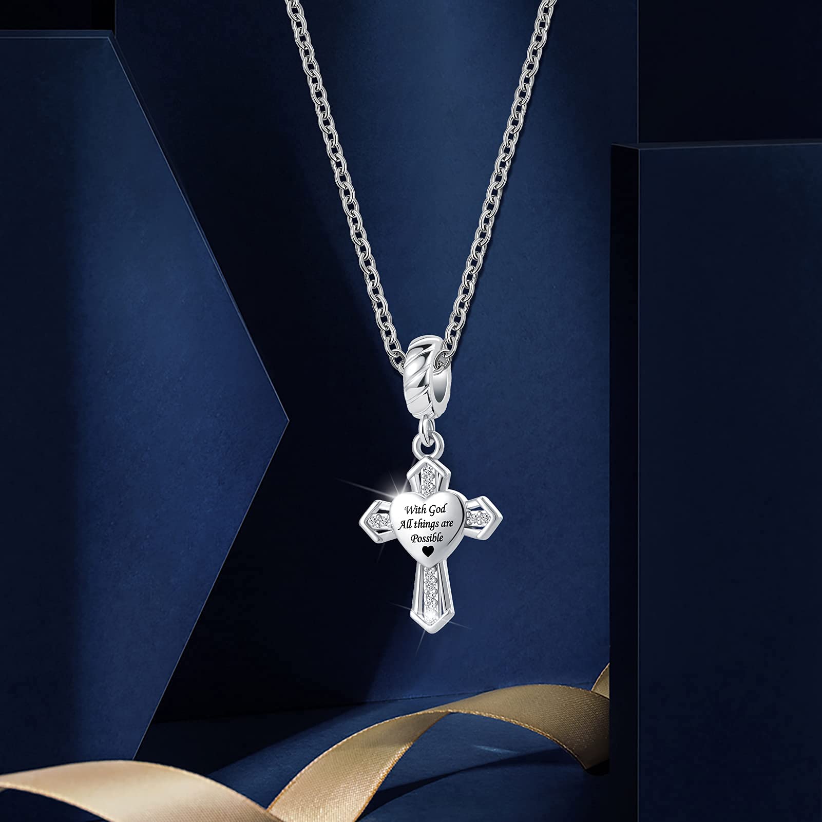 Religious Cross Charm Beads for Women - God All Things Are Possible Inspirational Jewelry for Bracelets - Perfect for Church, Daily Wear & Spiritual Gifts