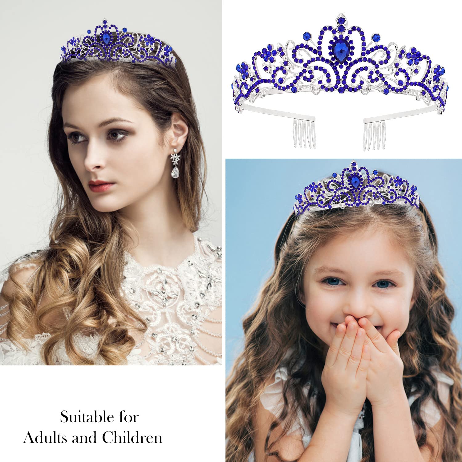 Happy Birthday Queen Blue Silver Tiara Crown for Women - Elegant Birthday Sash & Party Favors - Perfect 50th Birthday Gift & Decorations - Great for Birthday Parties, Bachelorette Celebrations & Special Occasions