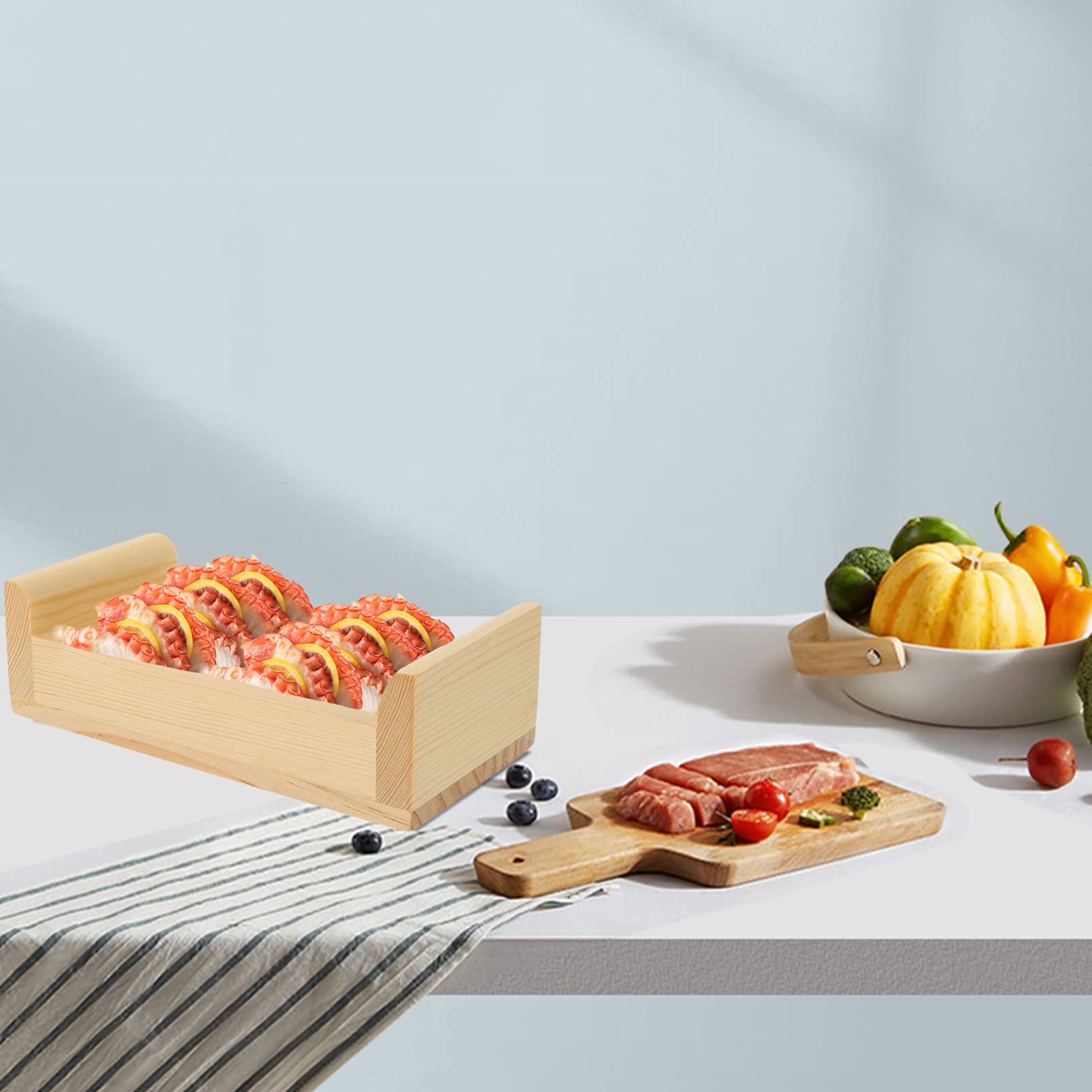 Wooden Sushi Serving Tray - Japanese Appetizer Plate for Fruits & Salad
