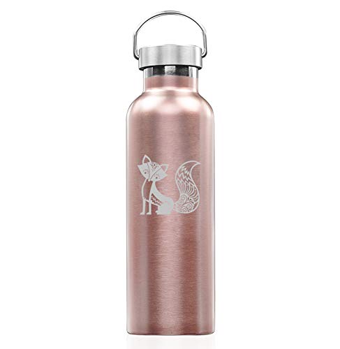 Rose Gold Double Wall Vacuum Insulated Stainless Steel Tumbler - 25oz Leakproof Travel Mug with Fancy Fox Design - Keeps Drinks Hot/Cold for Hours - Perfect for Office, Gym, Hiking & Road Trips