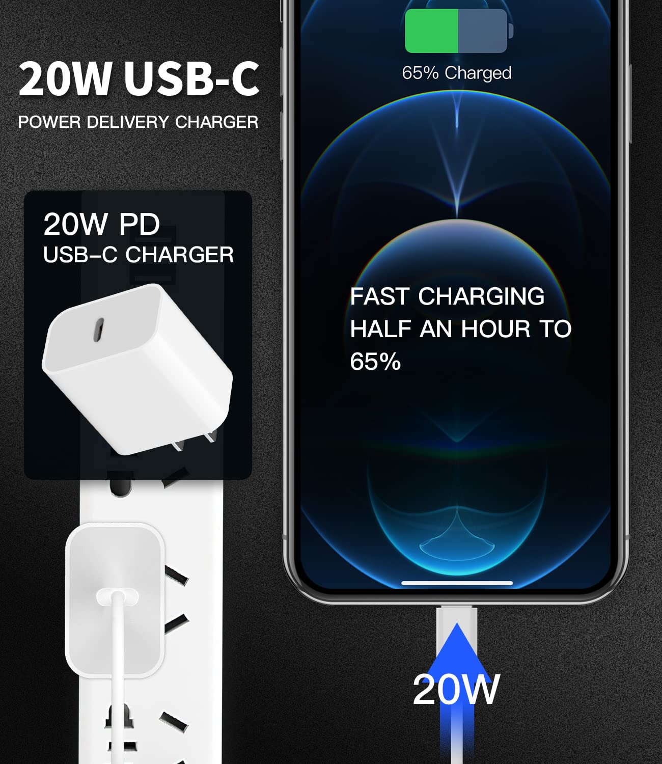 20W USB C Fast Charger Block with 6.6ft Cable - PD Quick Charge Power Adapter for iPhone 13/12/11 Pro Max/X/8 Plus & iPad | Home, Office, Travel Charging Solution
