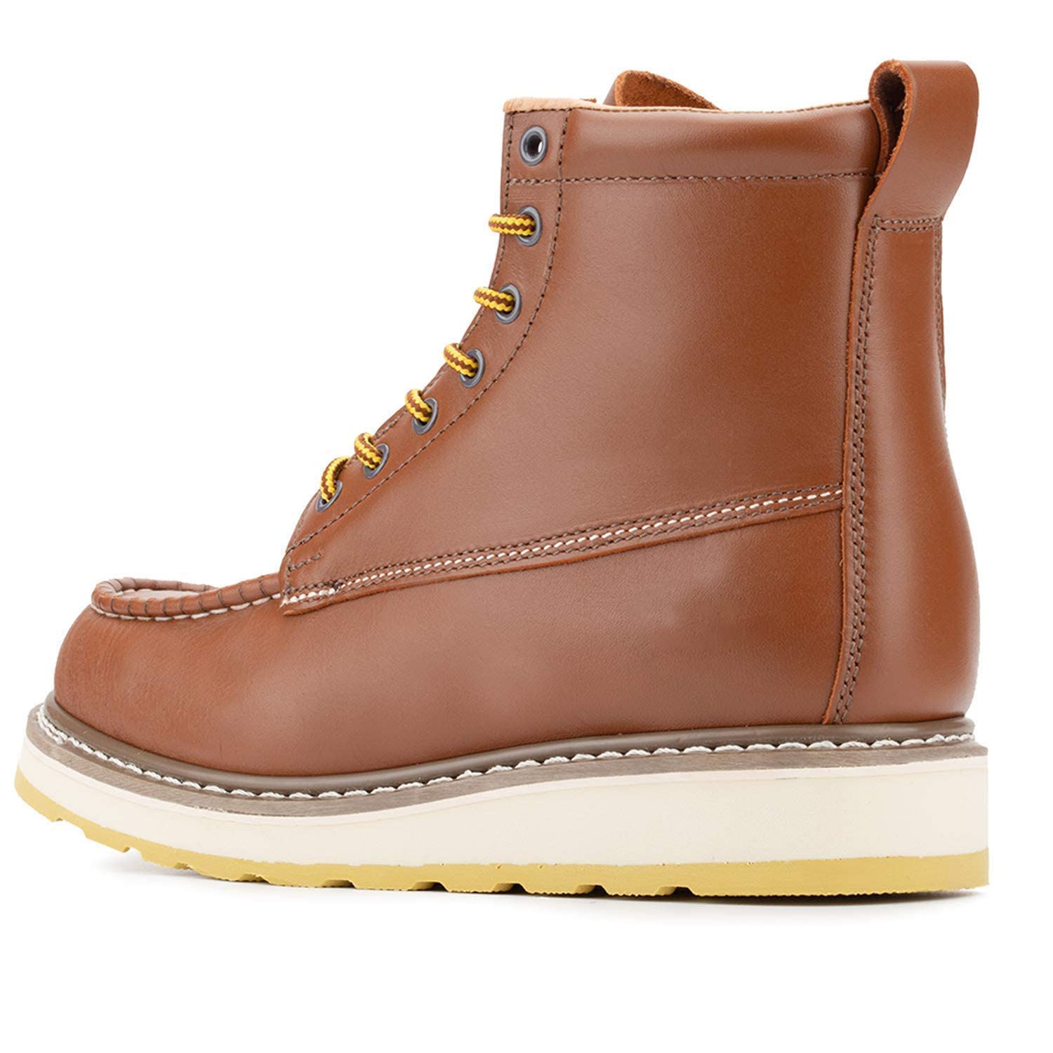 Men's Stylish Classic 6-8 Inch Soft Moc Toe EH Leather Work Boots - Non-Slip Wedge Outsole, Goodyear Storm Welt - Perfect for Construction, Outdoor Work & Heavy Duty Use