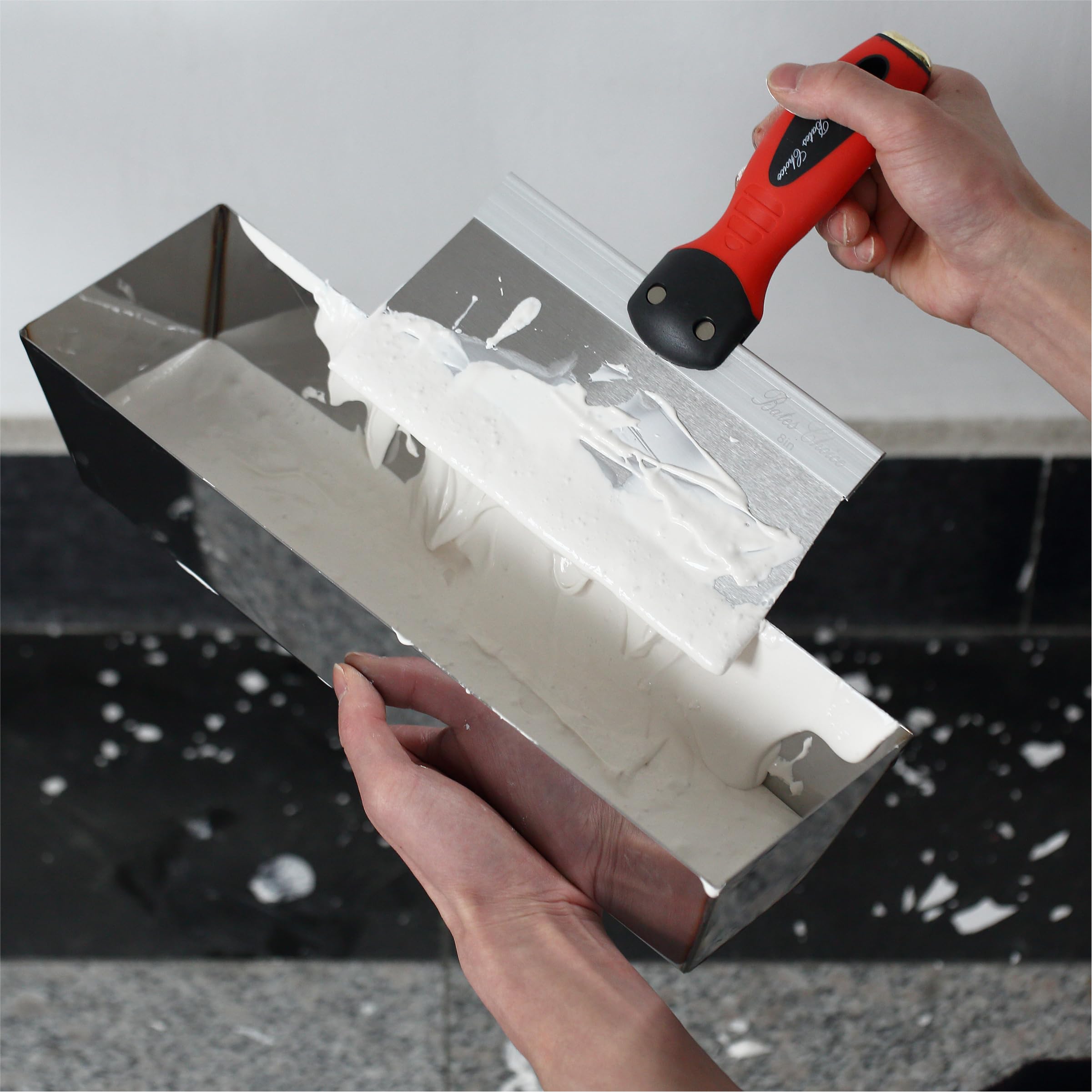 Bates 6-Piece Drywall Knife Set - Professional Drywall Finishing Tools with Mud Pan & Spackle Tools - Perfect for Wall Repair, Patching Holes & Smoothing Joint Compound - Essential for DIY Home Renovation & Construction Projects