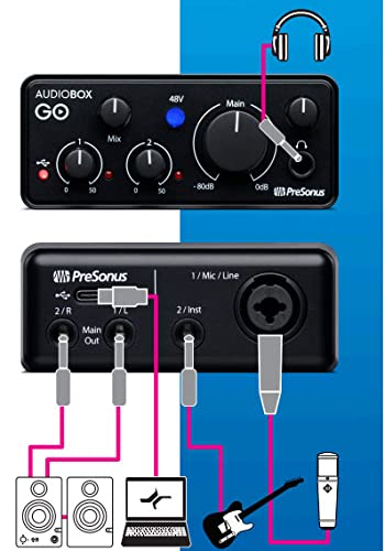 **Presonus AudioBox GO 2x2 USB Audio Interface with Studio Bundle - Includes Eris E3.5 Monitors, Boom Arm & HD7 Headphones for Home Recording, Podcasting & Music Production**