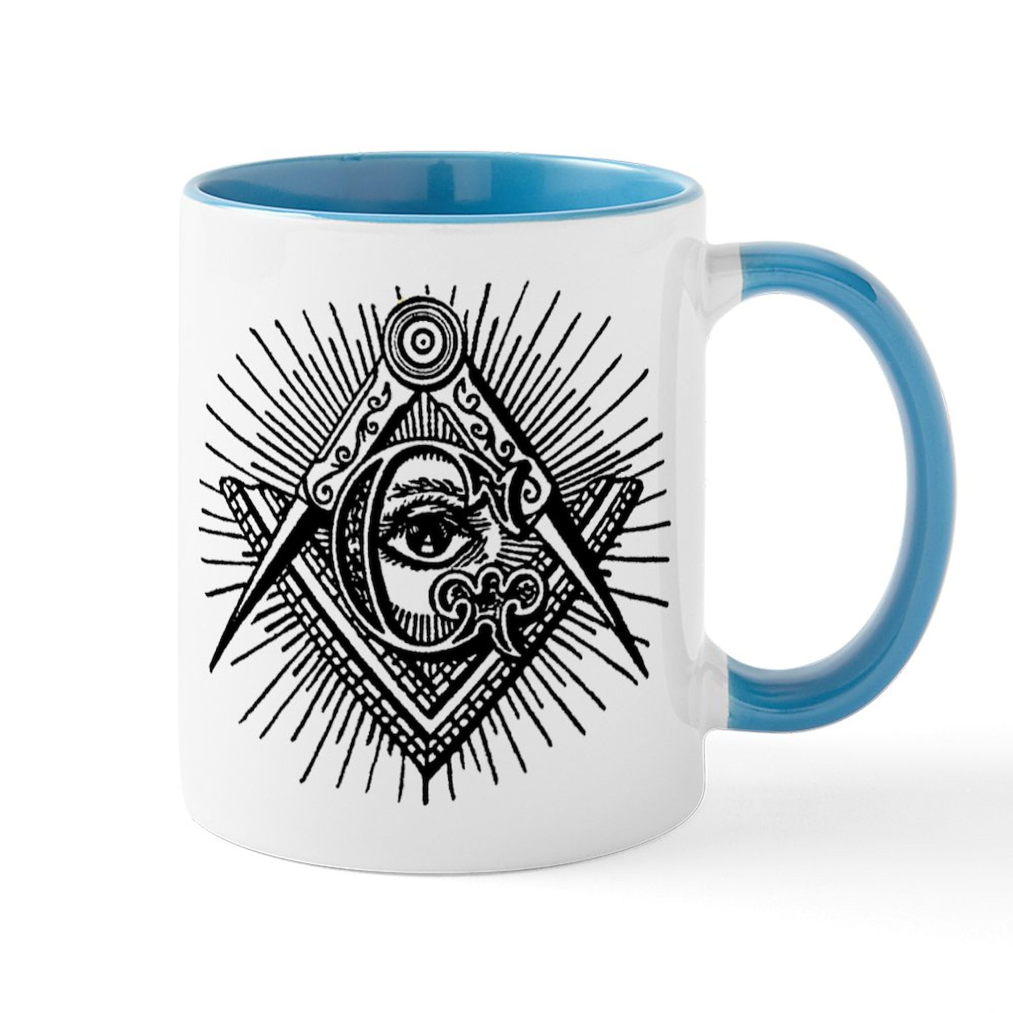 Masonic Eye Left-Handed Ceramic Coffee Mug - 11 oz (325 ml) - Unique Freemason Design - Perfect for Tea, Hot Chocolate & Office Use