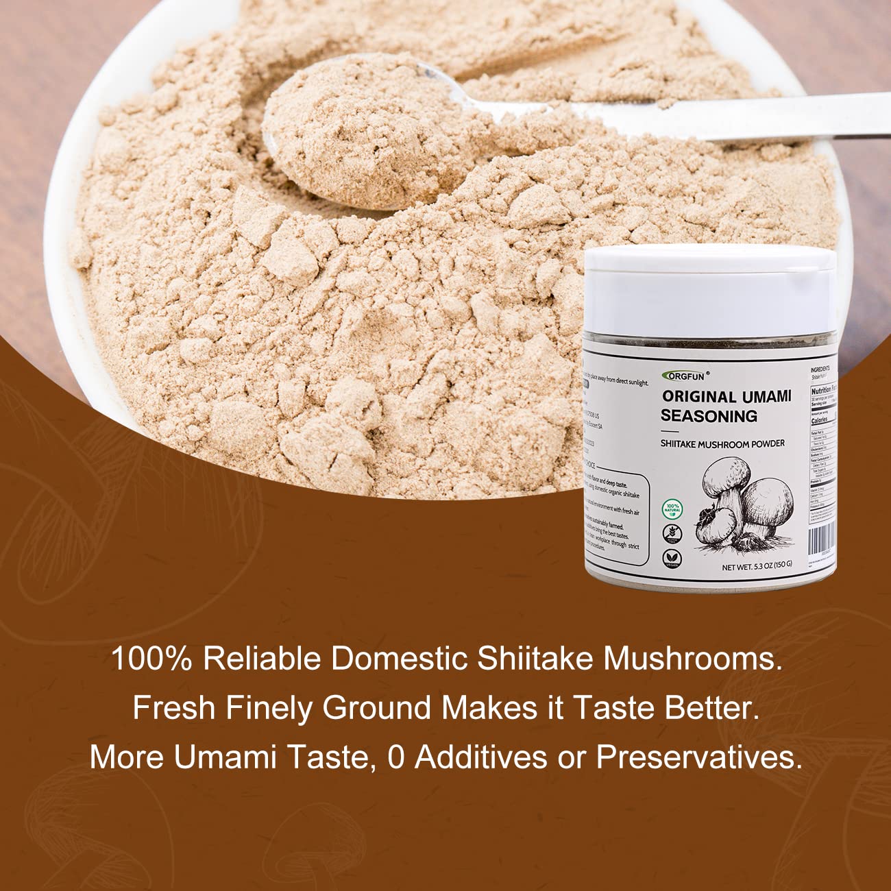 Premium Organic Shiitake Mushroom Powder - All-Natural Umami Seasoning for Cooking, Soups & Sauces - 5.3 Oz | Vegan, Gluten-Free, Non-GMO Mushroom Powder for Enhanced Flavor in Meals & Recipes