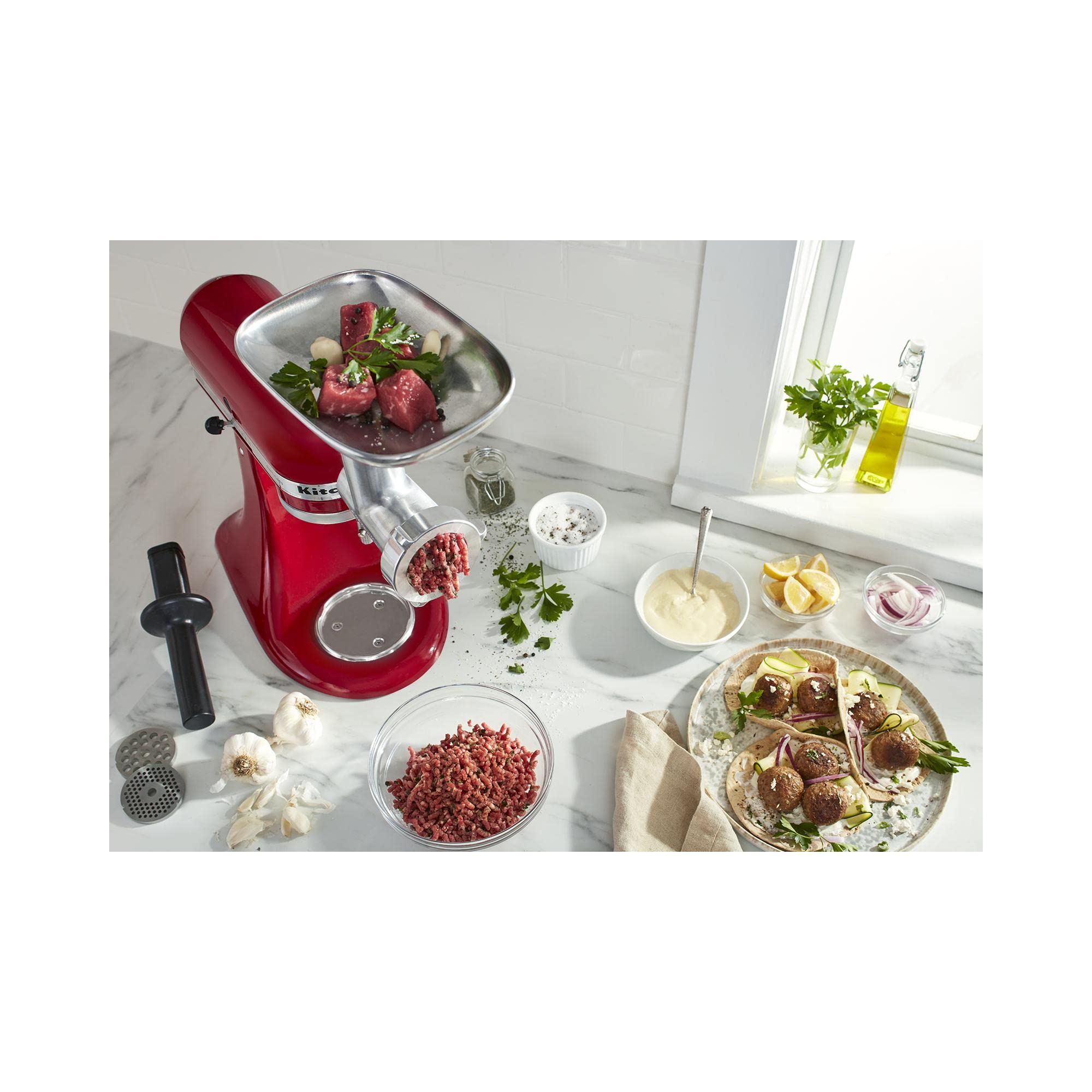KitchenAid KSMPDX 5-Piece Pasta Deluxe Set Stand Mixer Attachment & KSMMGA Metal Food Grinder Attachment - Stainless Steel & Silver - Perfect for Homemade Pasta, Sausages, and Fresh Ground Meats