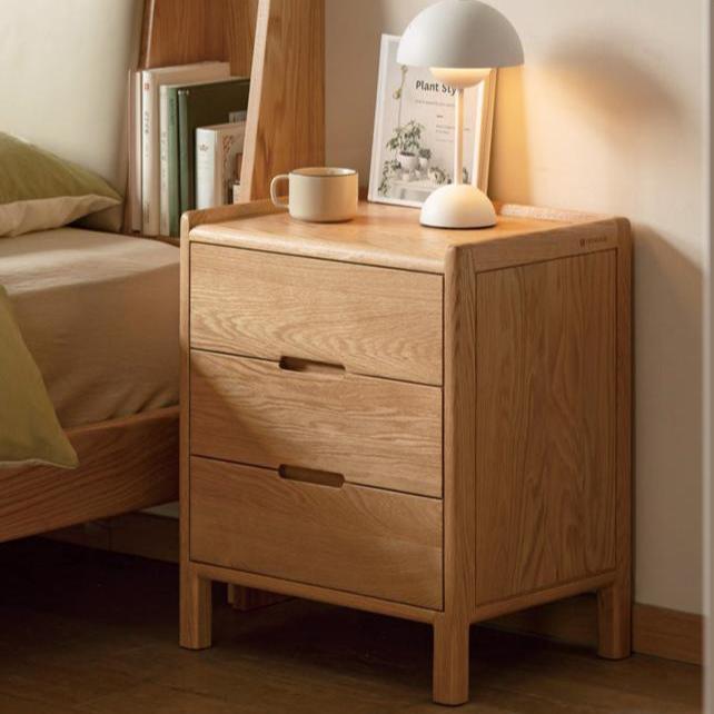 Solid Oak Wood Nightstand - Modern Nordic Style Bedside Table for Bedroom, Living Room, or Office