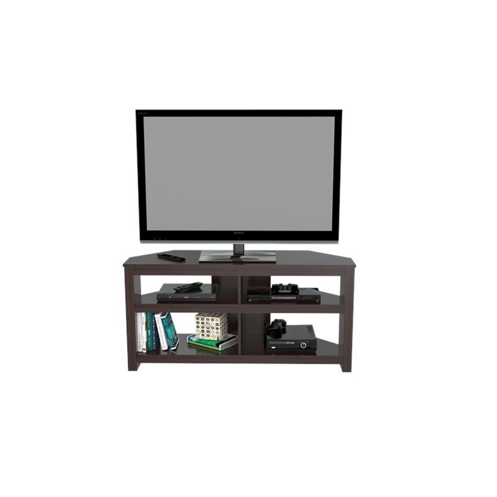 Inval MTV-13519 Corner TV Stand for 50 Inch Flat Screen TVs, Espresso Wengue Entertainment Center with 4 Open Storage Shelves - Perfect for Living Room, Bedroom & Home Theater Setup