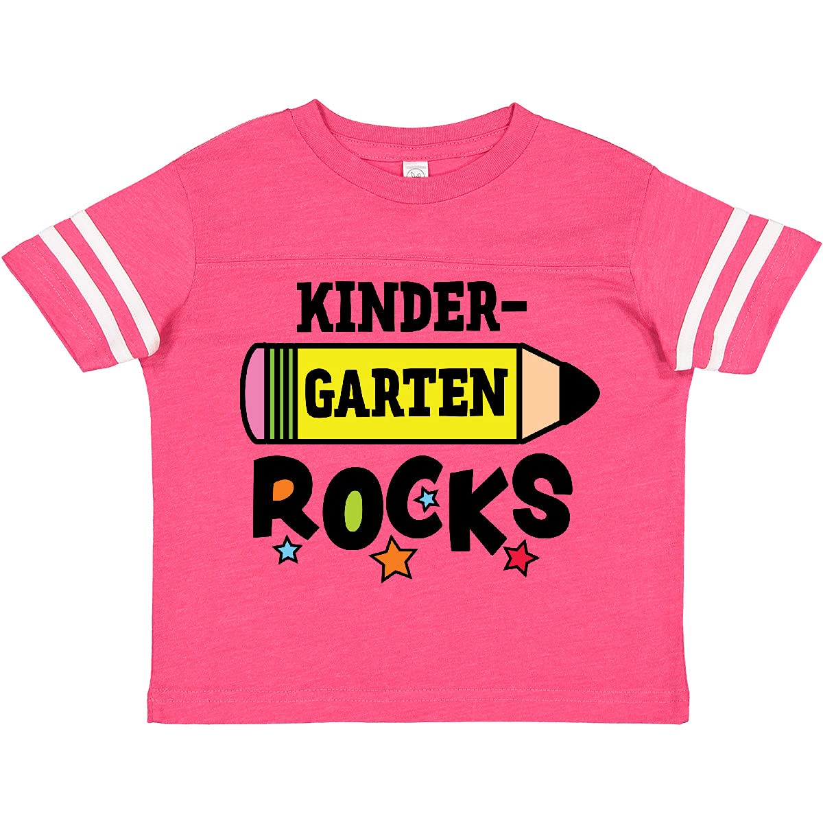 Inktastic Kindergarten Rocks with Pencil and Stars Toddler T-Shirt - Cute Graphic Tee for Kids First Day of School, Playdates & Preschool Activities