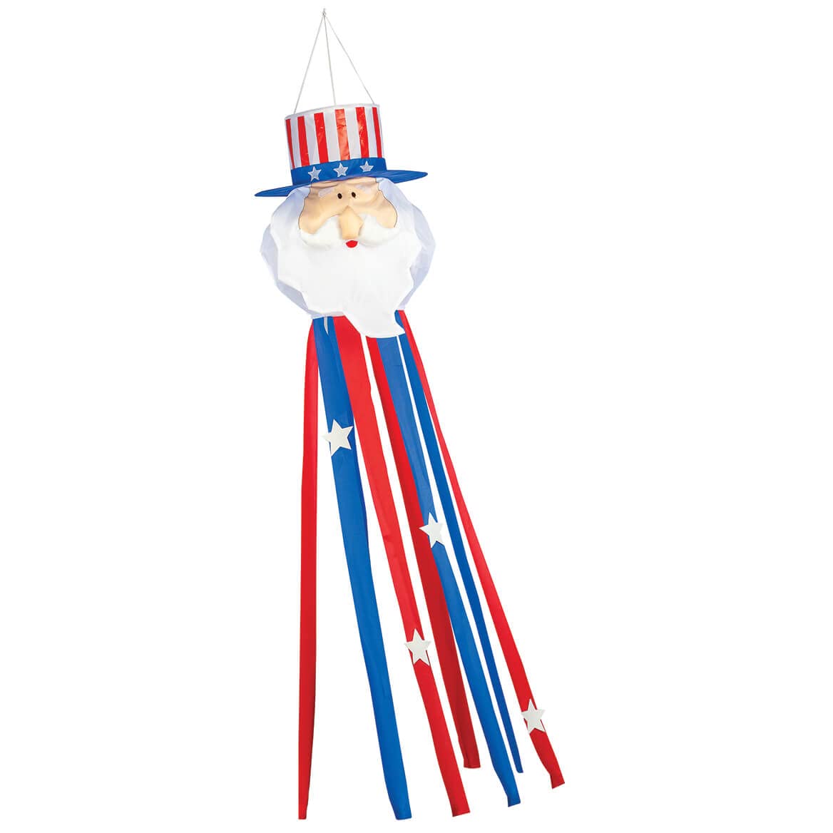 Uncle Sam Windsock - Patriotic 3D Outdoor Decor with Red White & Blue Streamers, Metal Hook - 11x11x51.5 Inch - Perfect for 4th of July, Memorial Day & Backyard Parties (Holiday PeakTM)