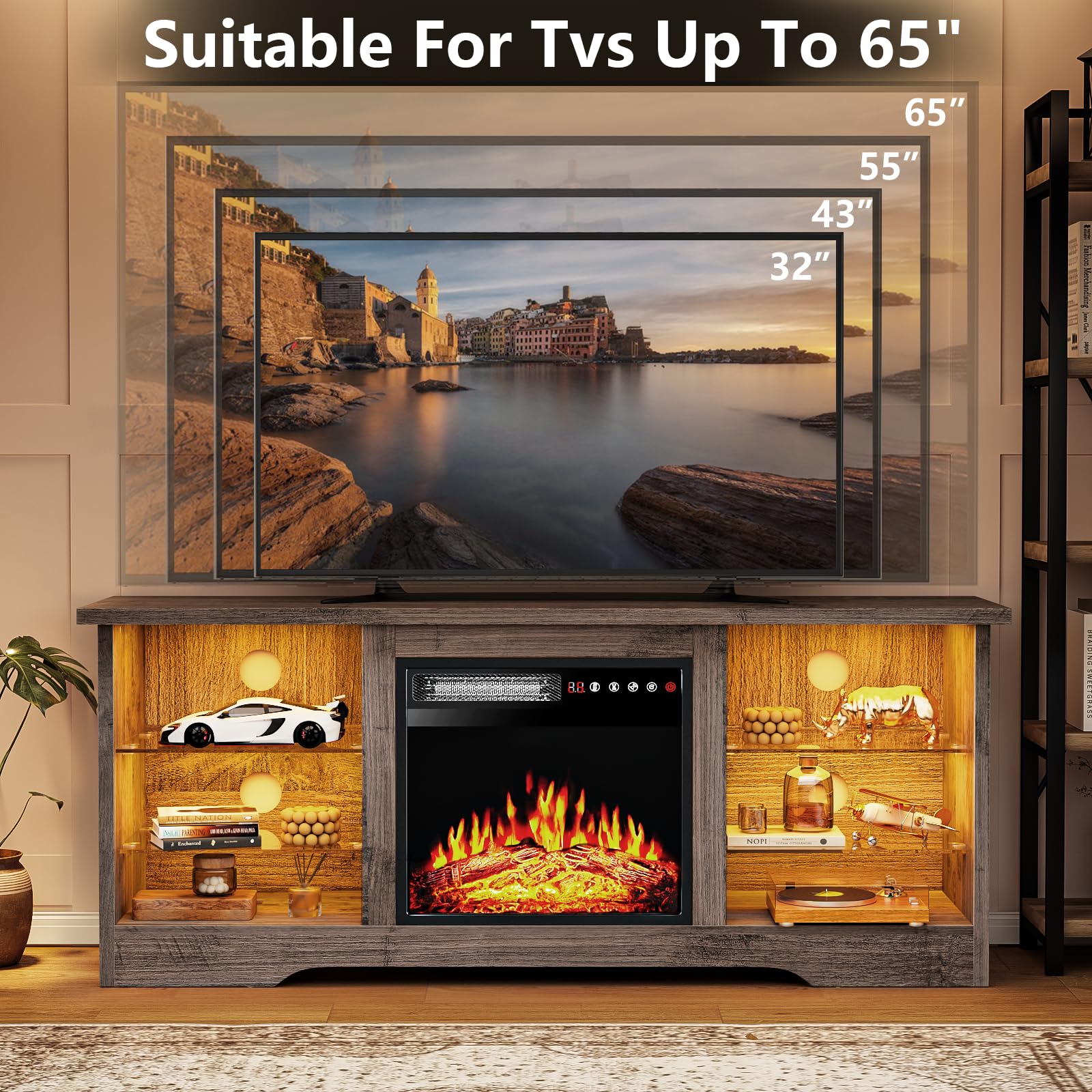 Modern Fireplace TV Stand with 18