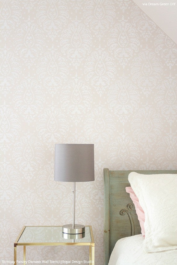 Bombay Paisley Damask Wall Stencil - Reusable DIY Painting Template for Home Decor, Accent Walls, and Furniture - Perfect for Bedrooms, Living Rooms, and Craft Projects
