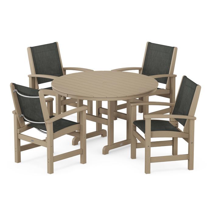 POLYWOOD Coastal 5-Piece Round Farmhouse Dining Set - Outdoor Patio Furniture for Backyard, Poolside & Beach House Dining