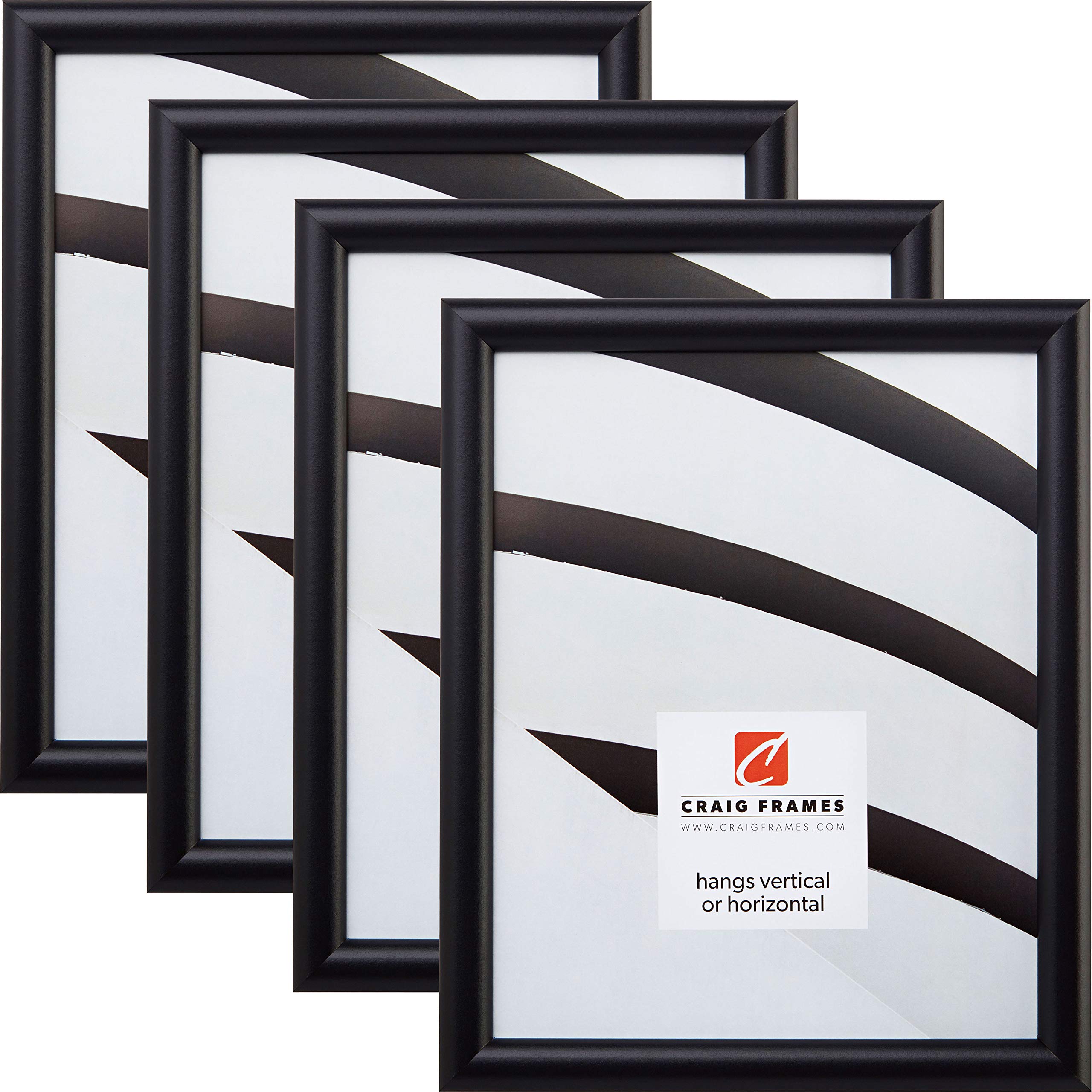 Craig Frames Bullnose 5x7 Picture Frame Set of 4 - Gallery Black Wood Photo Frames for Wall Display, Home Decor, Office & Living Room