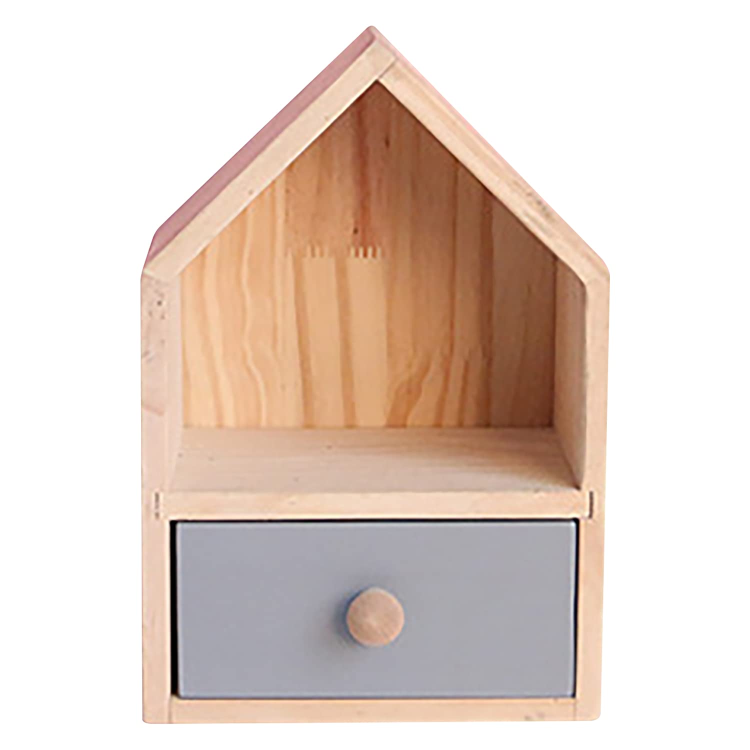 House Shaped Floating Shelf with Drawer - Wooden Dresser Storage Shelf for Kids Bedroom, Nursery & Desk Decor - 1 Tier Bookshelf (7.9x1.8x11.4 inches) - Perfect for Organizing Toys, Books & Decorative Items in Children's Rooms