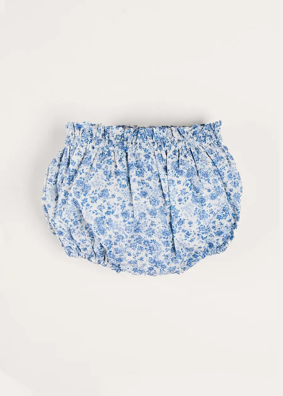 Charlotte Floral Button Detail Bloomers in Blue for Babies 1 Month to 2 Years - Perfect for Photoshoots, Nursery Outfits & Special Occasions