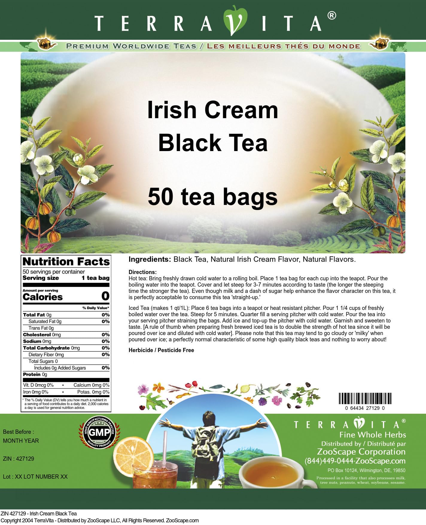 Premium Irish Cream Flavored Black Tea - 50 Individually Wrapped Tea Bags (ZIN: 427129) - Perfect for Afternoon Tea, Gifts & Relaxation Moments