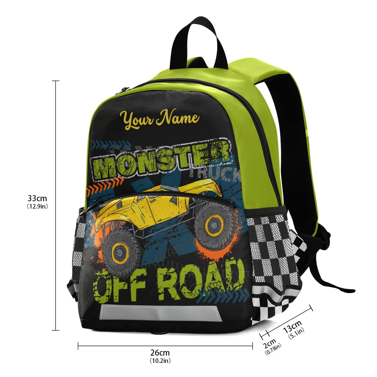 Personalized Monster Truck Backpack for Boys - Durable 13 Inch Kids Backpack for School, Travel & Outdoor Adventures - Cool Toddler Backpack with Adjustable Straps