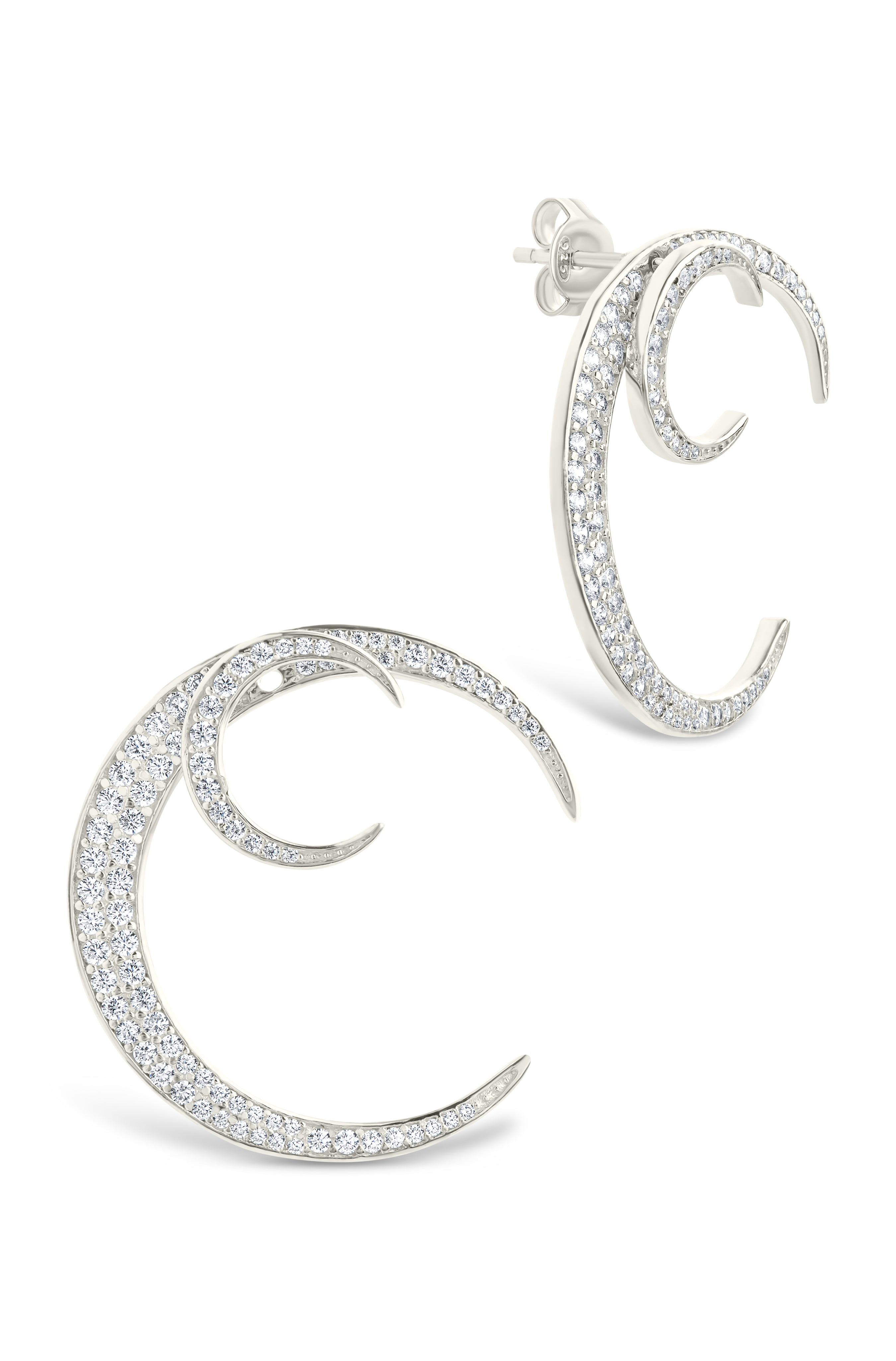Keaton CZ Crescent Stud Earrings for Women - Sparkling Cubic Zirconia Silver Moon Earrings | Perfect for Date Night, Parties & Gifts