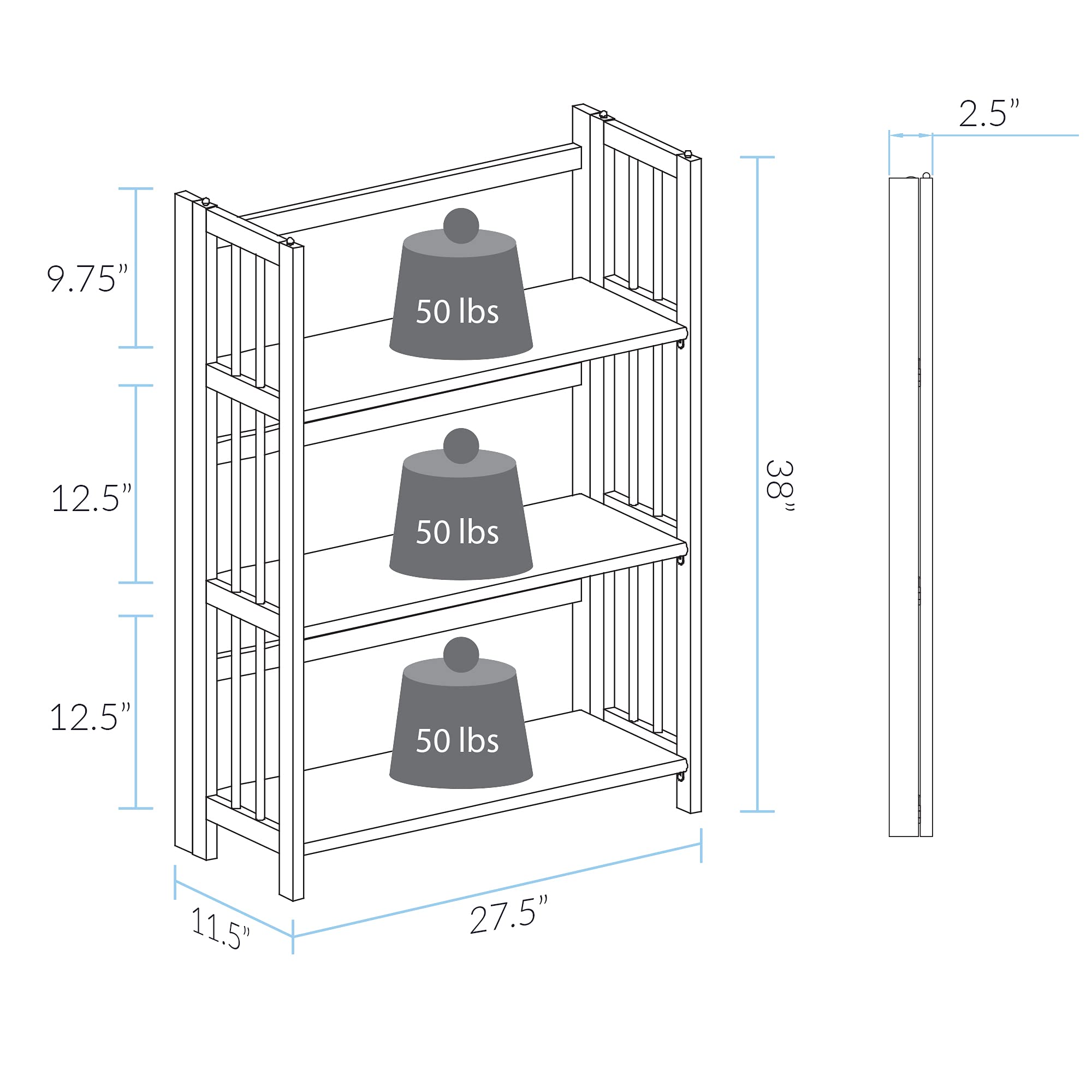 Casual Home 3-Shelf Folding Stackable Bookcase, 27.5