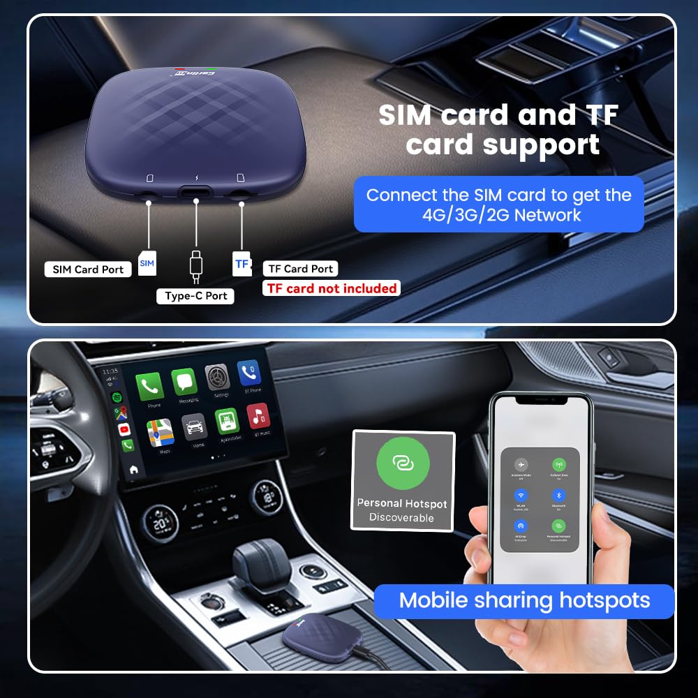 Carlinkit Android 13.0 AI Box Adapter - Wireless CarPlay & Android Auto AI Box Max (8GB+128GB) for Touchscreen Cars with 4G Network, Dual Bluetooth, Built-in Google Play/Netflix/YouTube/GPS - Perfect for Streaming, Navigation & Hands-Free Driving in Your Vehicle