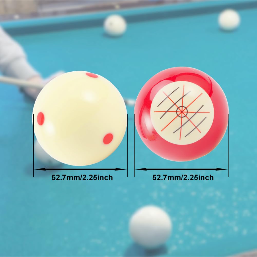 2Pcs Professional Billiard Training Cue with Pool Cue Ball, 2.25in (Red+White) - Perfect for Home Practice & Skill Improvement