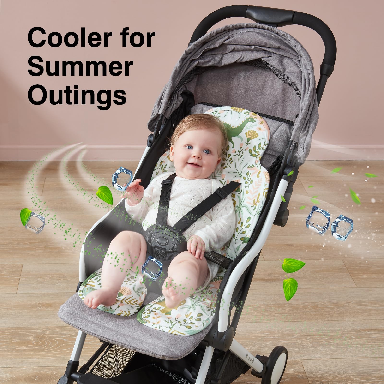 Double-Sided Cooling Pad for Baby Stroller & Car Seat - Breathable Gel Cooler Pad for Infant Chair, Child Safety Seat (Dinosaur Design) - Keep Baby Cool in Summer Outings & Car Rides