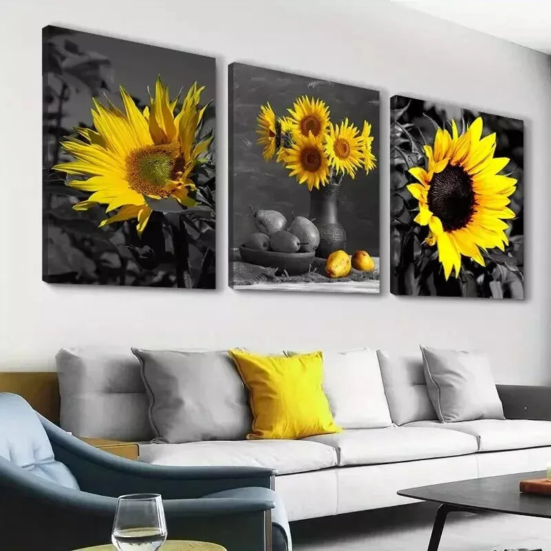 3-Piece Sunflower Wall Art Set - Black & White Canvas Posters 50x70cm Framed - High Quality Print | 100% Australian Made | Ready to Hang | Perfect for Living Room, Bedroom & Office Decor