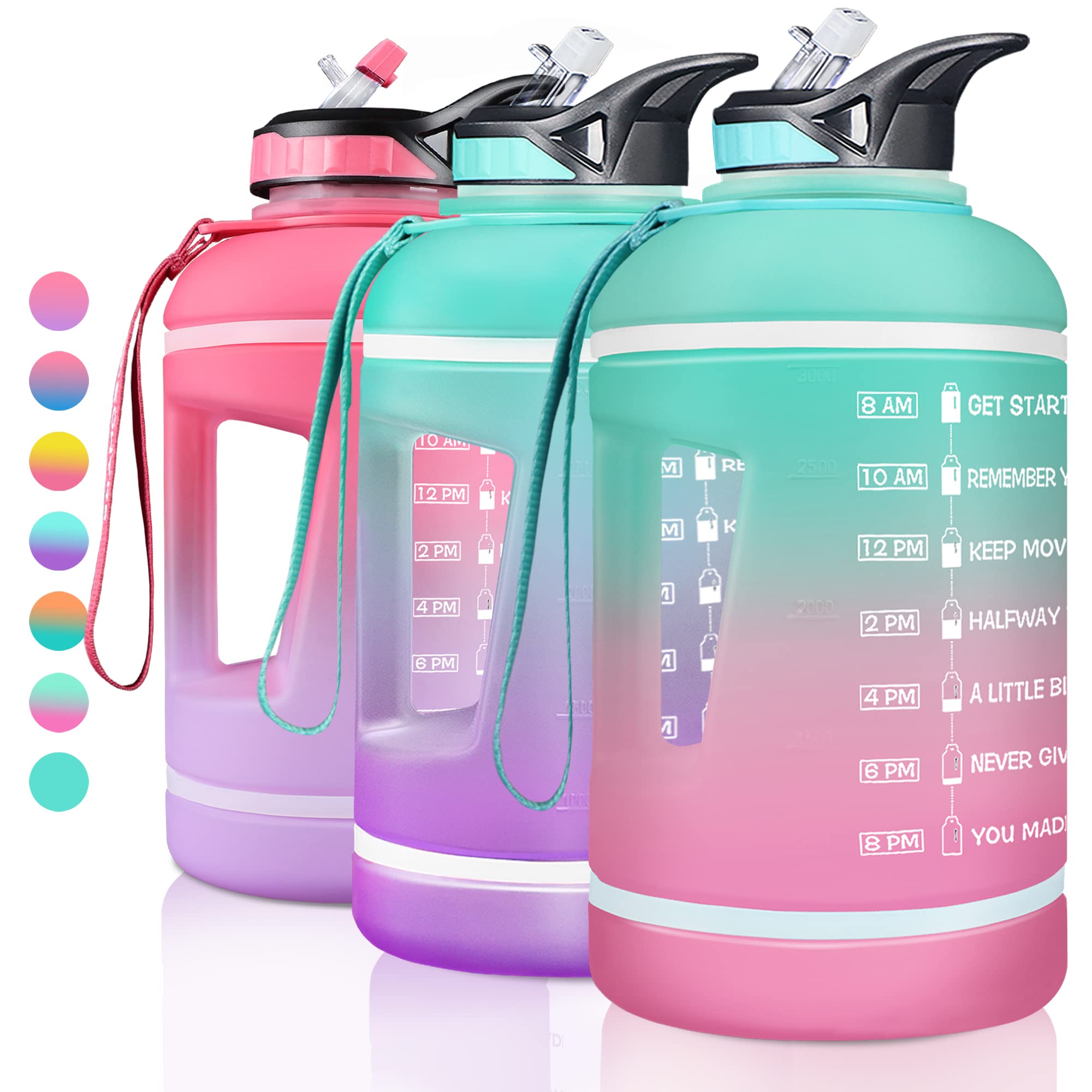 ZOMAKE 64oz/128oz Motivational Water Bottle with Straw & Time Marker - BPA Free, Leakproof Large Gallon Jug for Gym, Hiking & Daily Hydration - Track Your Water Intake for Fitness & Weight Loss