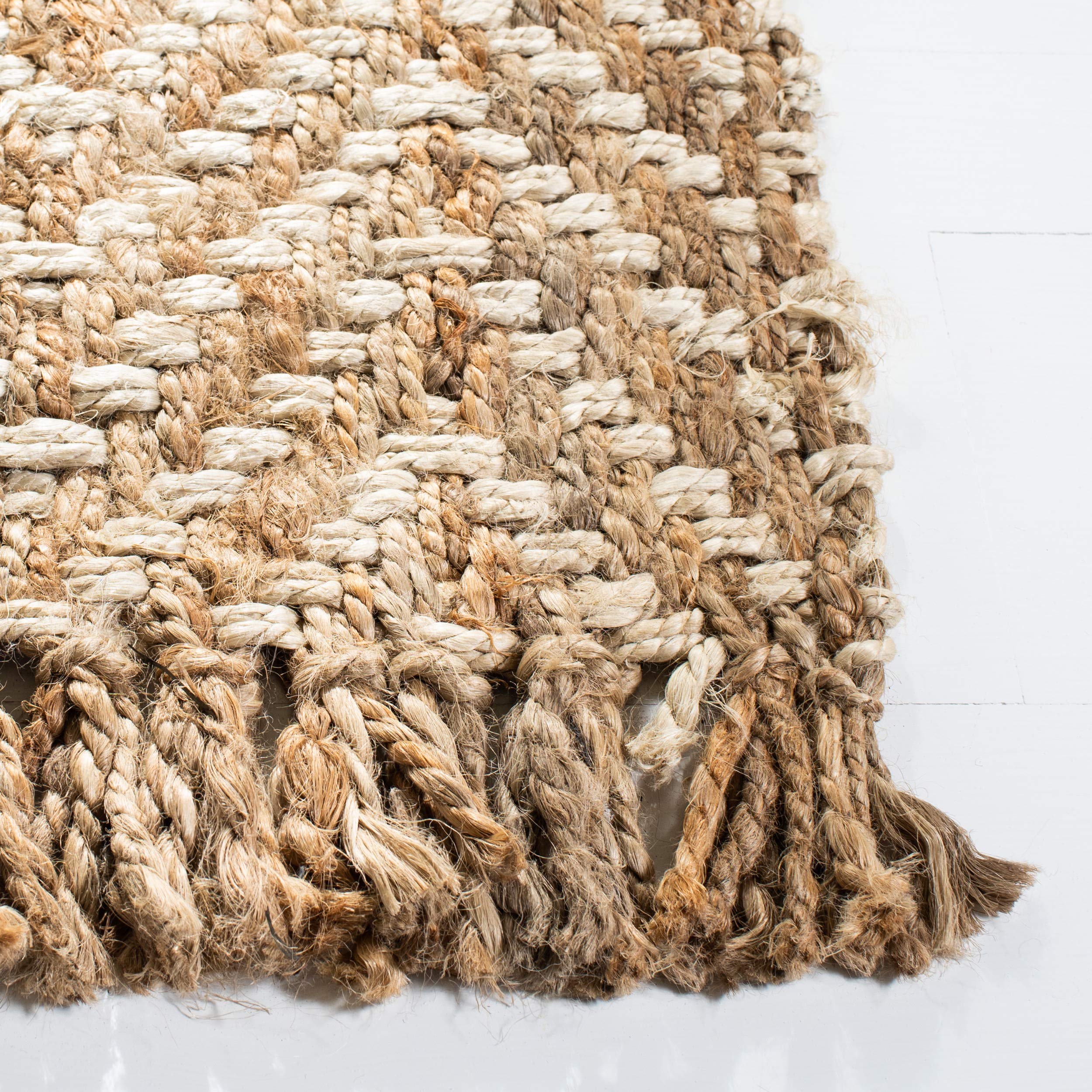 SAFAVIEH Handmade Jute Area Rug 5' x 8' - Natural & Bleach Chevron Design with Fringe | Eco-Friendly Natural Fiber Collection (NF458A) | Perfect for Living Room, Bedroom & High Traffic Areas