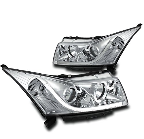 Halo LED DRL Tube Projector Headlights for 2011-2013 Chevy Cruze - Chrome Finish, Bright White Light - Perfect for Night Driving & Car Customization