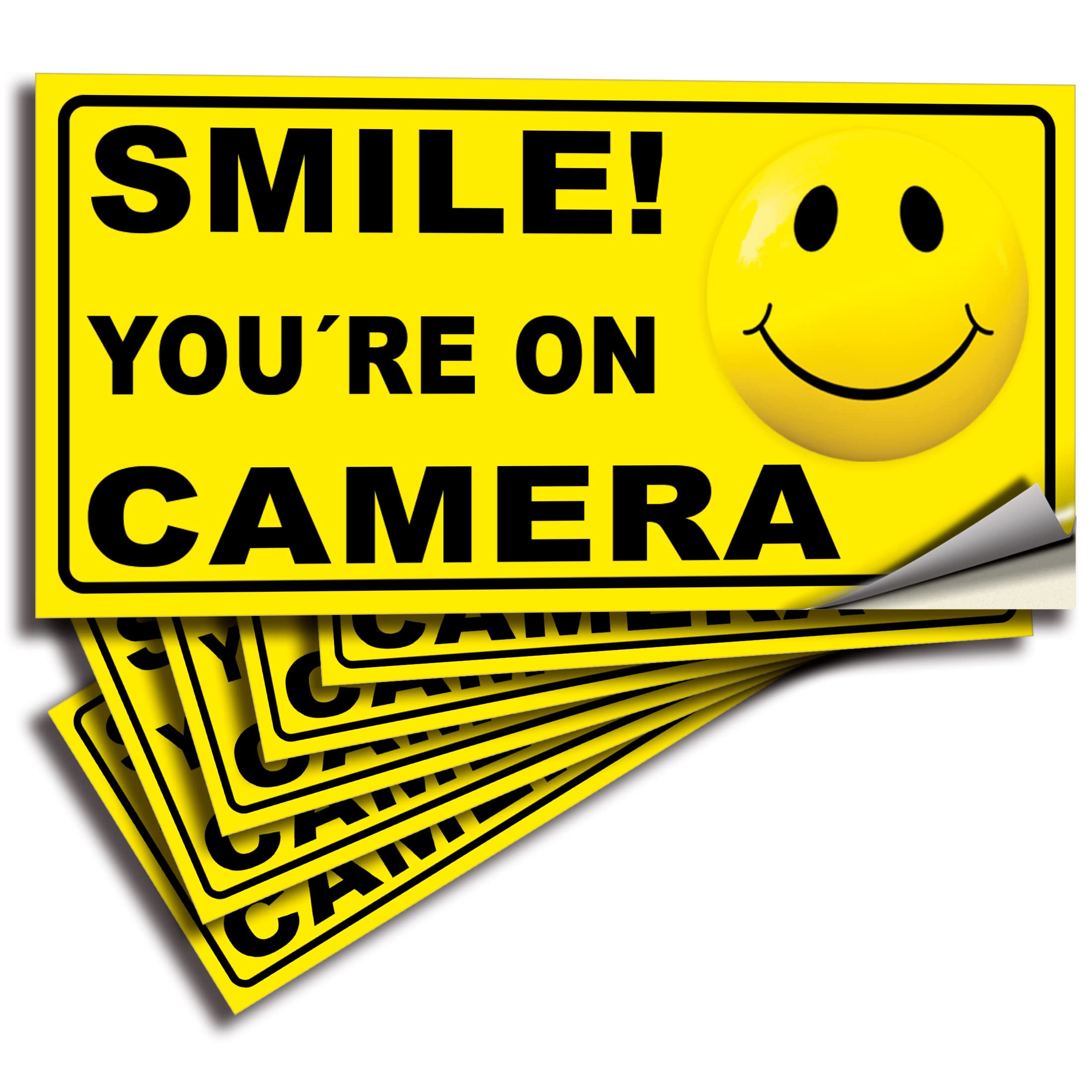 iSYFIX Smile You're On Camera Reflective Security Stickers - 6 Pack (4x2 Inch) - UV, Weather & Scratch Resistant - Durable Home & Business CCTV Warning Signs for Enhanced Security (Perfect for Doors, Windows & Driveways)