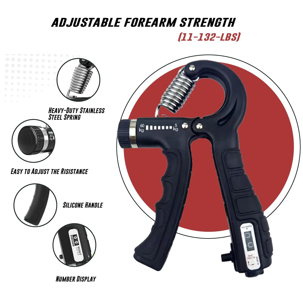 Grip Strengthener Kit 5-Pack - Gripster Forearm & Finger Strength Trainer - Hand & Wrist Exerciser for Enhanced Grip Power - Ideal for Rock Climbing, Guitar Playing, and Rehabilitation