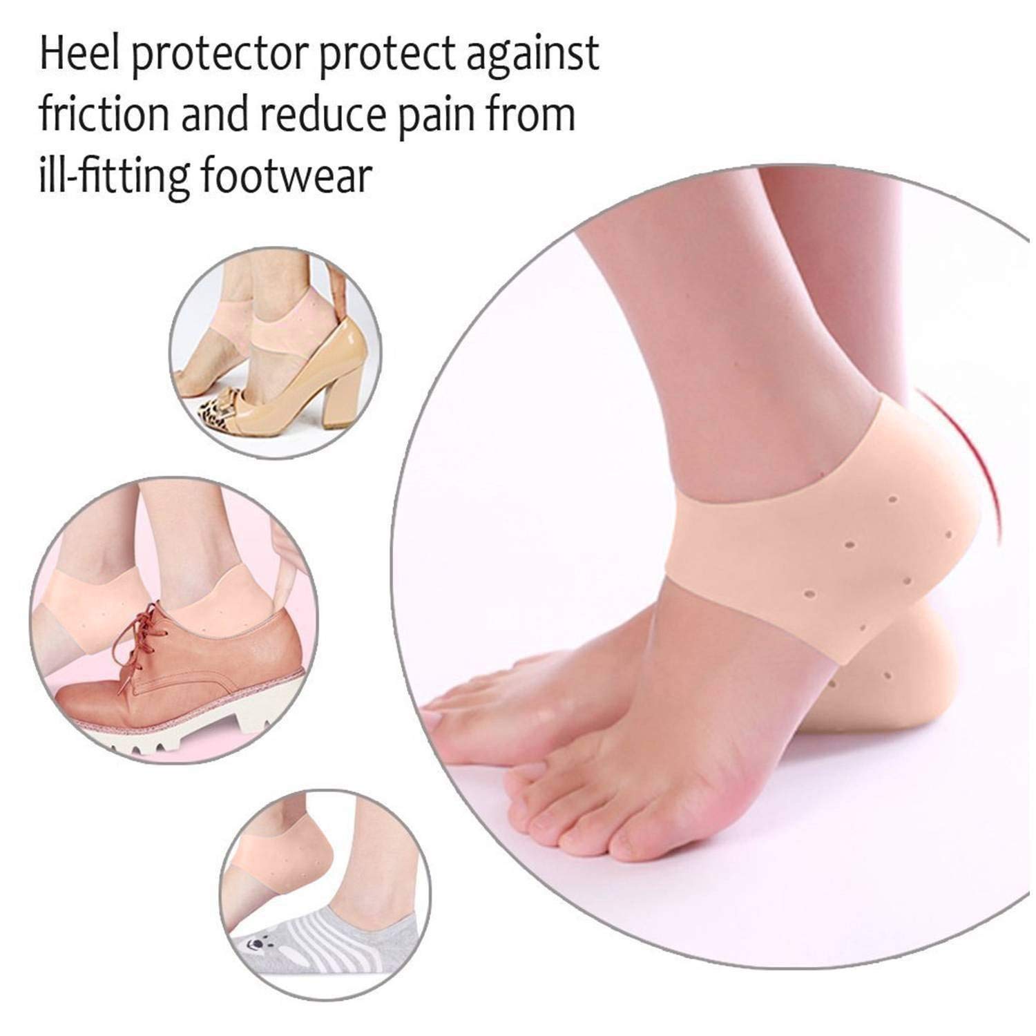 Qualitech Silicone Gel Heel Socks for Swelling & Pain Relief - Foot Care & Ankle Support Socks for Men & Women (Beige, One Size Fits Most) - Ideal for Diabetic Foot Care, Post-Surgery Recovery & Daily Comfort
