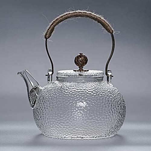 JHSHENGSHI Glass Teapot with Hammered Pattern - Electric & Ceramic Stove Safe Kettle with Copper Handle - Perfect for Tea Brewing, Home Decor & Gift Giving
